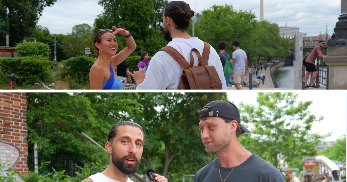 Tarek talking with people on the streets of Berlin
